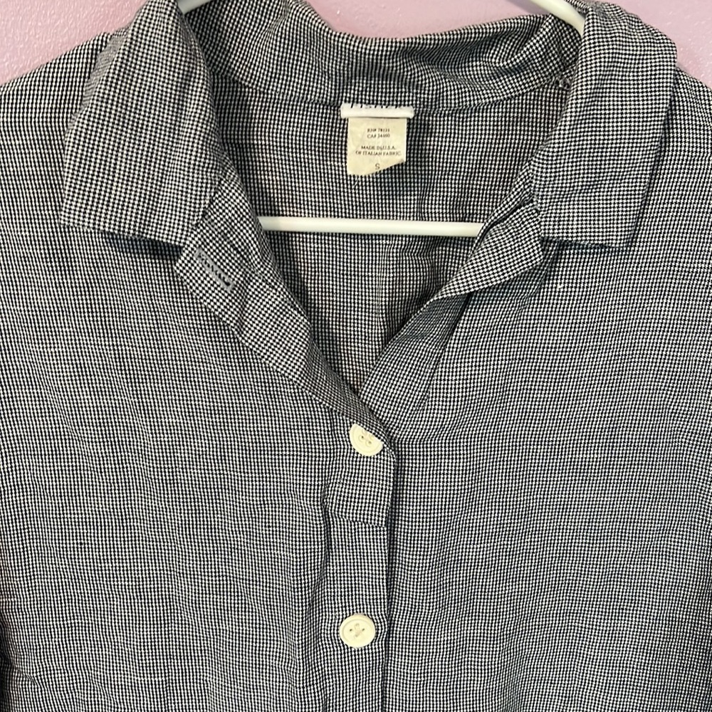 Eileen Fisher Black Patterned Linen Button Up Top - image 8